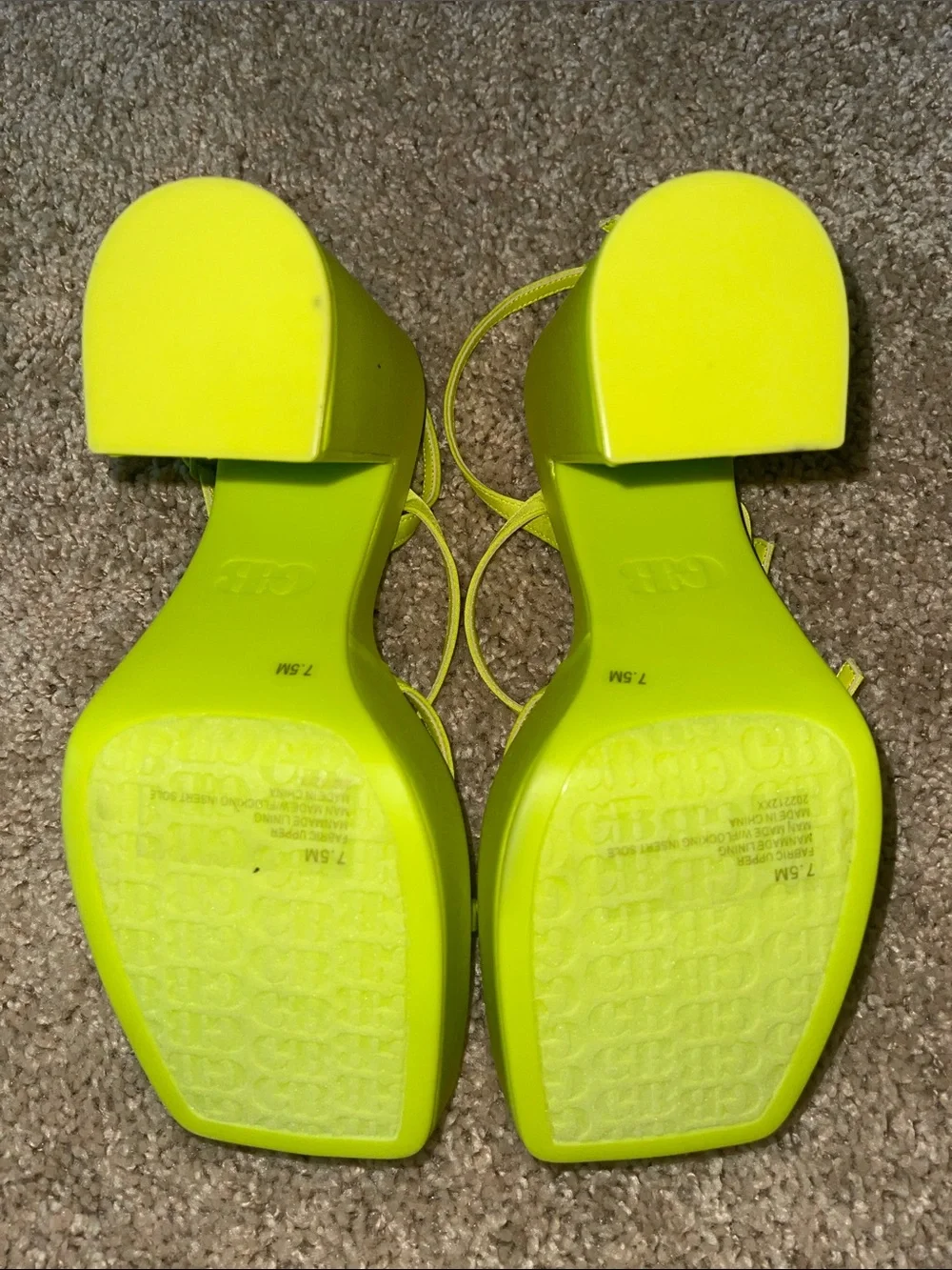GB girls Neon Lime Strappy Platform Block Heels